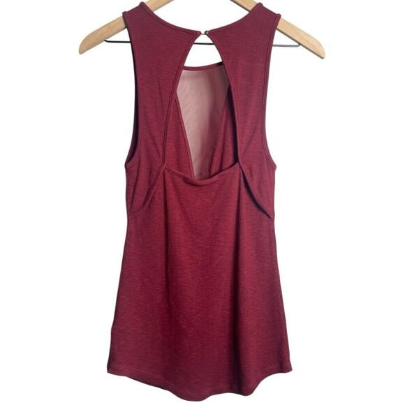 Free People Women’s Maroon Deep V Mesh Tank With Cutout Back Size-Medium - Picture 3 of 3